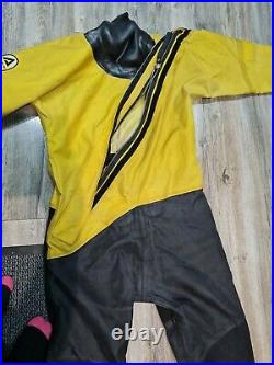 Aqua-tek s200 Scuba Diving Dry suit size xl extra large yellow and black