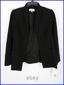 Calvin Klein Women Size 10 Black Open Scuba Embellished Beaded Blazer Jacket NEW