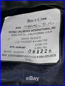DUI TLS Drysuit XL scuba diving suit zip seals NEW, but seals were trimmed