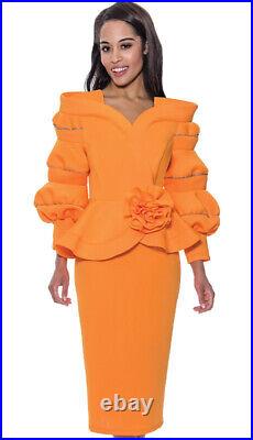 GMI New Designer Suit Collection 2PC Scuba Knit Balloon & Peplum Orange 8 -30W