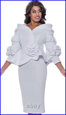 GMI New Designer Suit Collection 2PC Scuba Knit Balloon & Peplum White 8 -30W