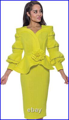 GMI New Designer Suit Collection 2PC Scuba Knit Balloon & Peplum Yellow 8 -30W