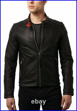 Men Designer Quilted Leather Jacket Slim Fit Racing Motorcycle Scuba Jacket PL95