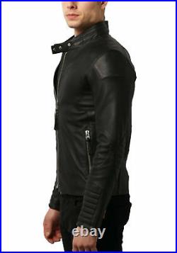 Men Designer Scuba Black Leather Jacket Rider Racing Motorcycle Punk Jacket PL96