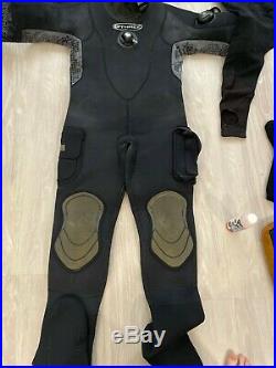 O'Three Mens Scuba Diving Dry Suit, Black, Medium, with accessories and bag