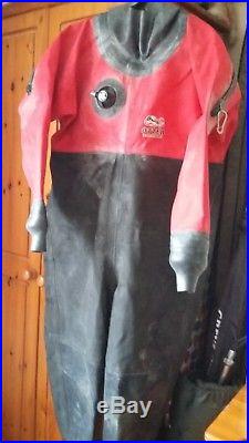 Scuba Diving Drysuit & Wooly Bear Red & Black Oterms Watersports Excellent cond