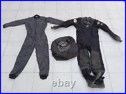 Scuba diving drysuit by DUI, Viking under-suit (small), H1 hood and Mares fins