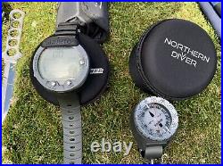 Scuba diving equipment, Northern Diver, Aqua Lung, Otter dry suit, Suunto