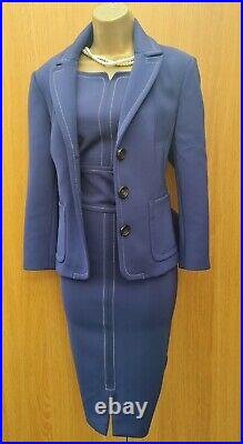 Size 14 UK Karen Millen Royal Blue Stitched Tailored Pencil Dress & Jacket Suit