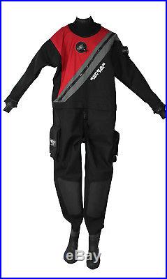 Sopras Tek Trilaminate Red DrySuit with Front Zipper Sealing Cold Scuba Diving