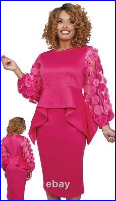 Stella Looks Collection 2PC Scuba Stretch Petal Sleeve 16 to 26W Plus Hot Pink
