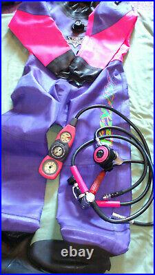 Tusa Ladies Scuba Diving Drysuit, Pink and Purple, Large