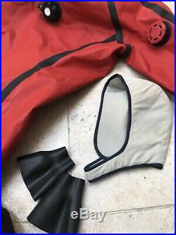 Whites Hazmat Public Safety Drysuit Scuba Dive sz Medium King Red Black with Bag