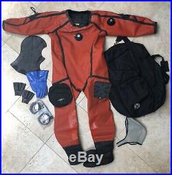 Whites Hazmat Public Safety Drysuit Scuba Dive sz Small King Red Black with Bag